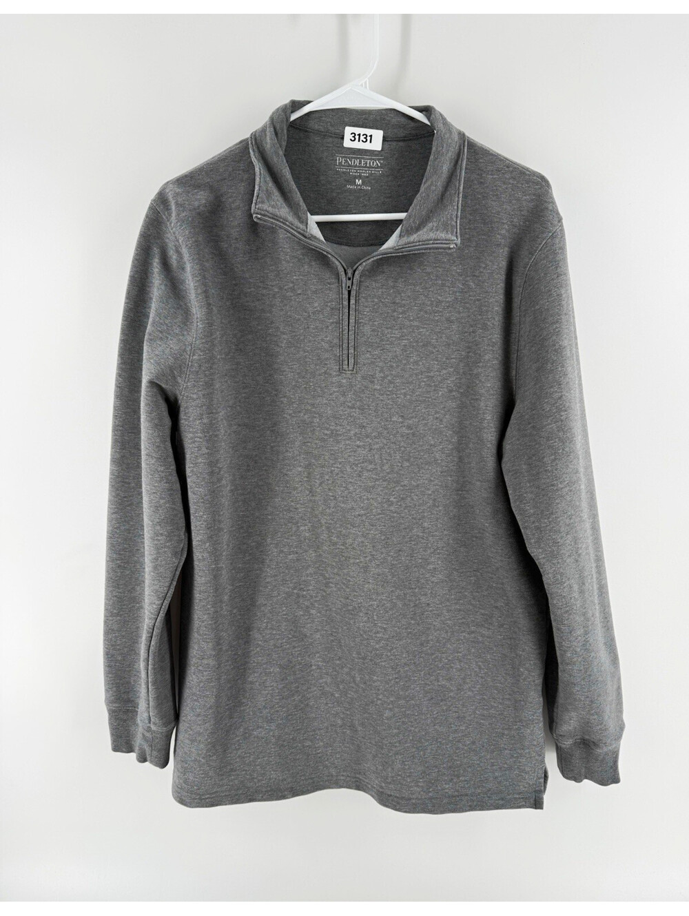 Pendleton Mens M Gray Mock Neck 1/4 Zip Knit Pullover Sweater Logo